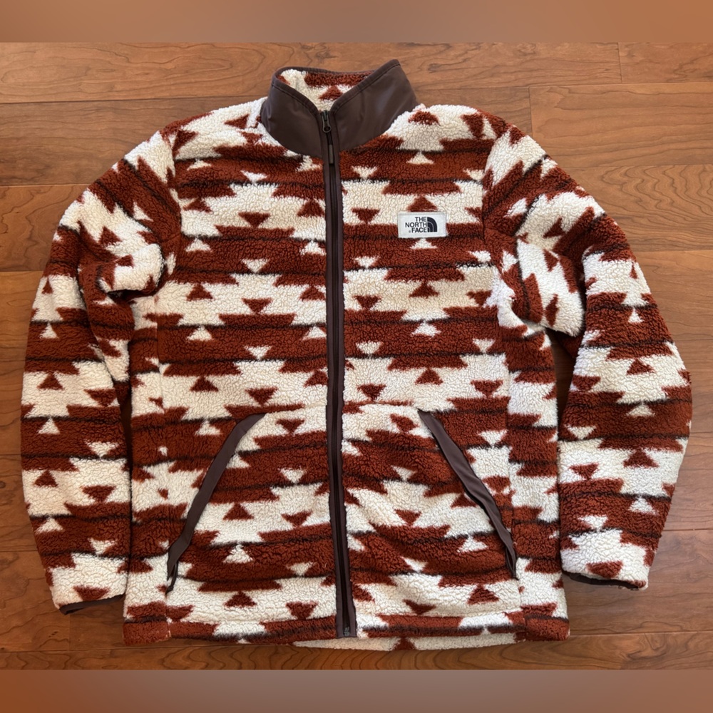 The North Face Geometric Brown and White Fleece Jacket